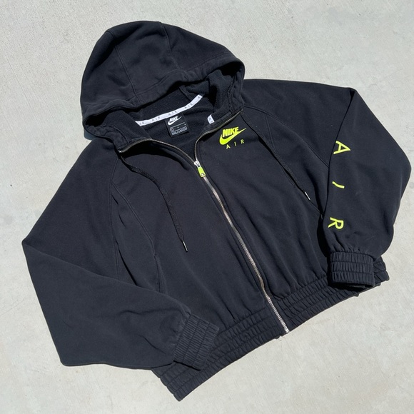 Womens girls juniors Nike black and lime green cropped zip up hoodie sweatshirt - Picture 3 of 4